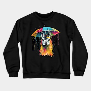 Llama Rainy Day With Umbrella Crewneck Sweatshirt